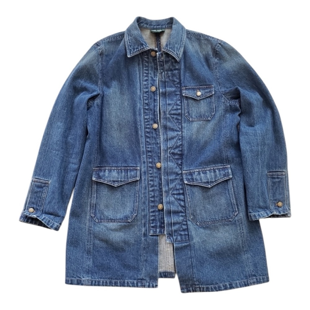 Lauren Jeans Co. Ralph Lauren Denim heavy duty Jean jacket long coat LARGE